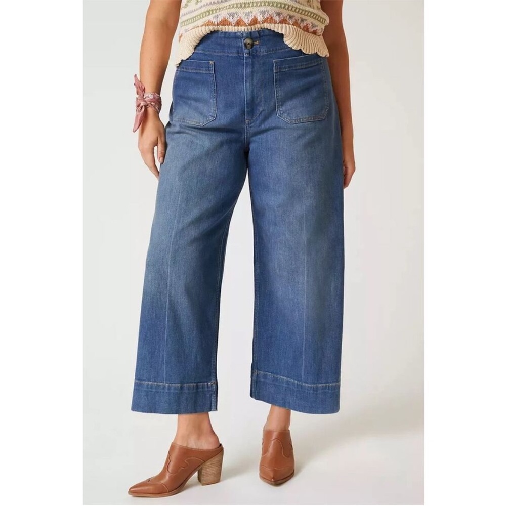 Anthropologie Plus Size Pilcro The Skipper Cropped Wide Leg Jeans SZ 32 14